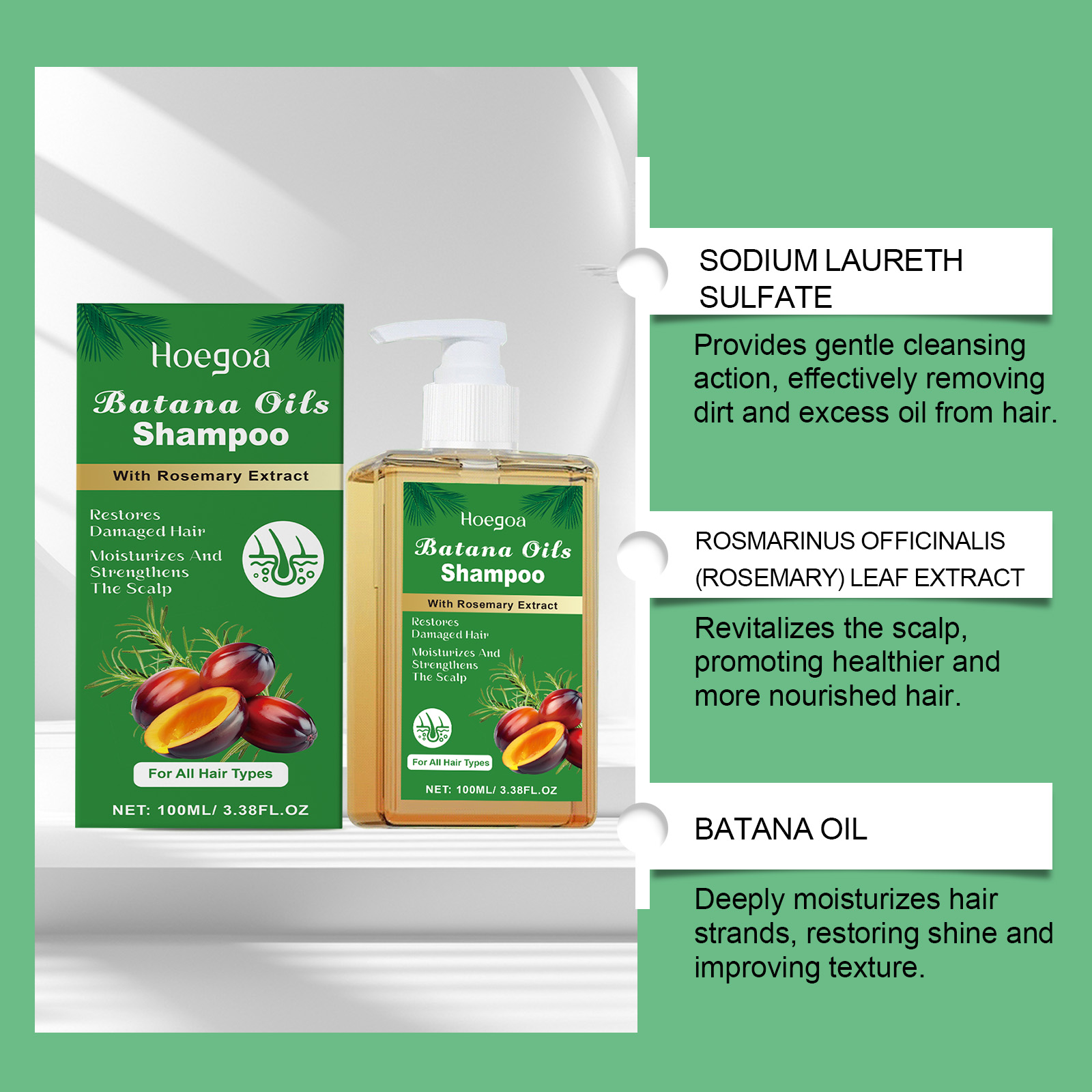 100/300ml Batana 오일 & 로즈마리 샴푸  - Hair Care Dandruff 리뷰 및 가격